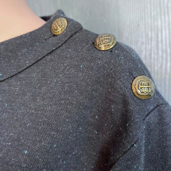 Talbots Flecked Knit Shift Dress XL Brass Look Buttons Mock Neck Preppy Office - Picture 3 of 6